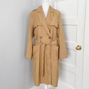 Sezane Camel Oprah Belted Trench Coat Lightweight Tan Longline Size 44 US 12